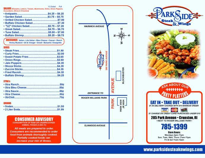 Parkside Steak & Wings To Go - Cranston, RI menu_pic
