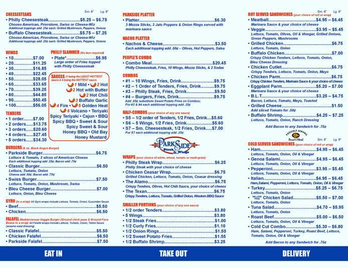 Parkside Steak & Wings To Go - Cranston, RI menu_pic