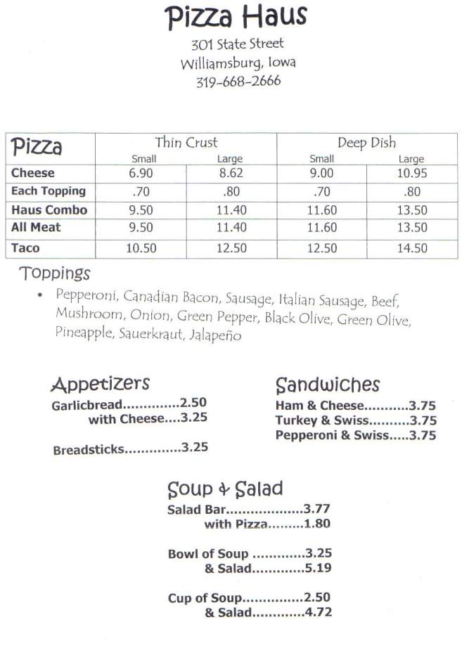 Pizza Haus - Williamsburg, IA menu_pic