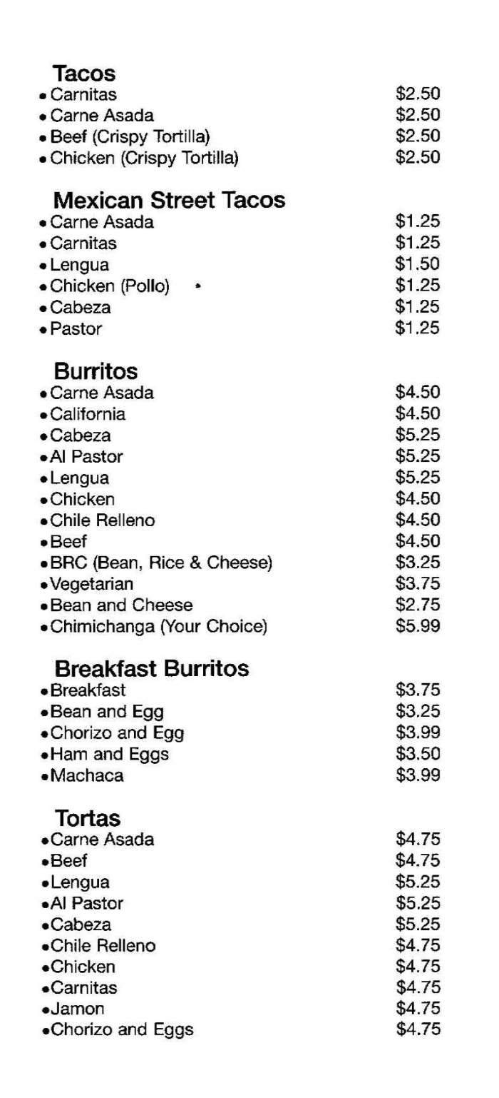 Rudy's Taco Shop - Solana Beach, CA menu_pic
