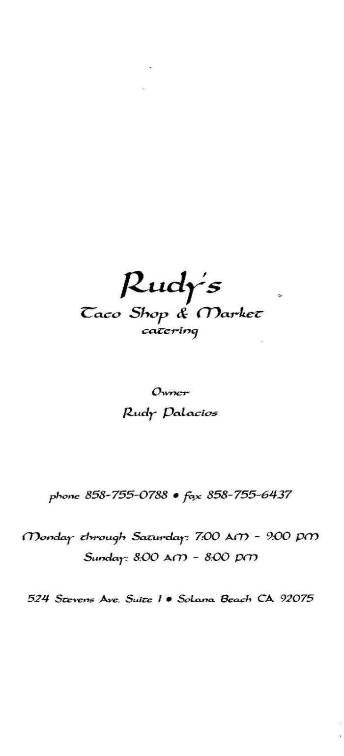 Rudy's Taco Shop - Solana Beach, CA menu_pic