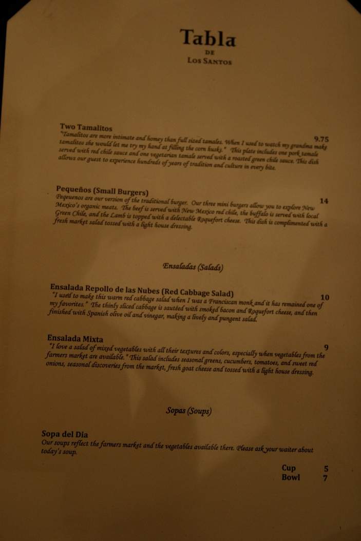 Tabla de los Santos - Santa Fe, NM menu_pic