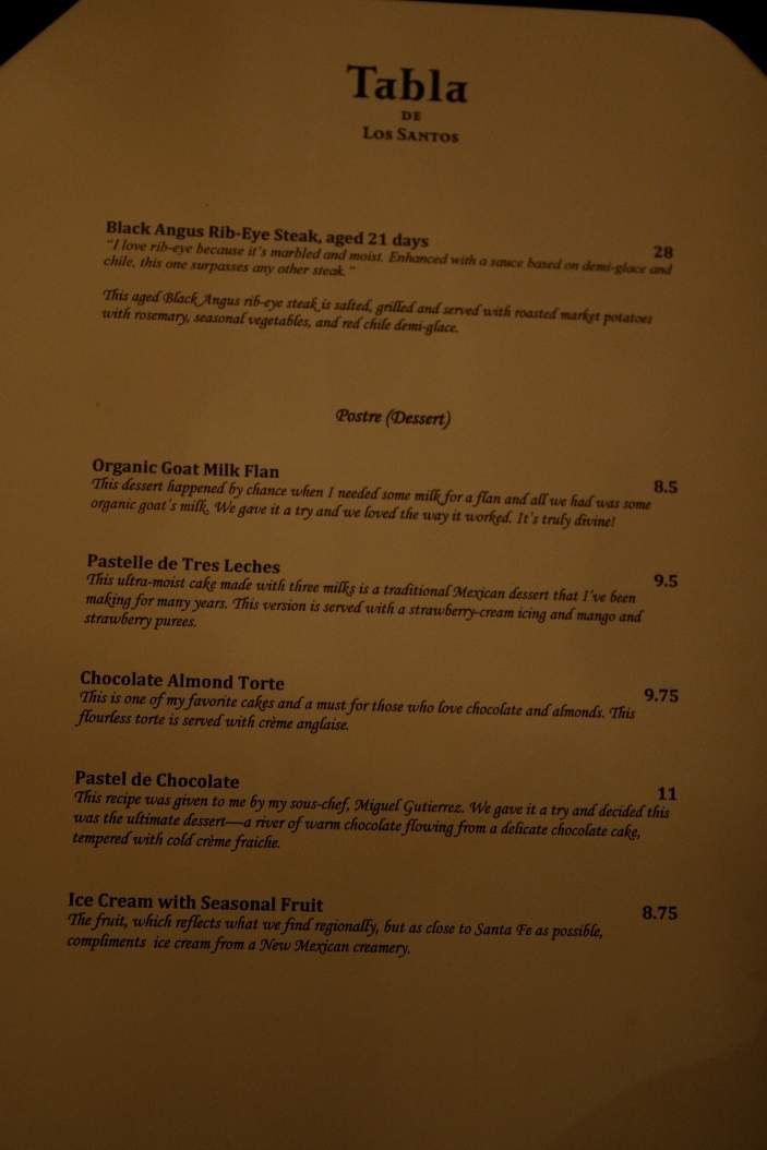 Tabla de los Santos - Santa Fe, NM menu_pic
