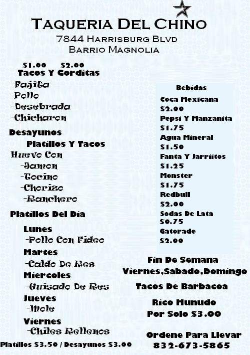 /380010297/Taqueria-Del-Chino-Menu-Houston-TX - Houston, TX