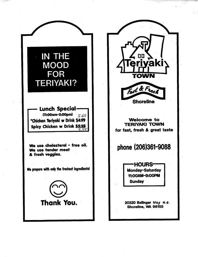 Teriyaki Town - Shoreline, WA menu_pic