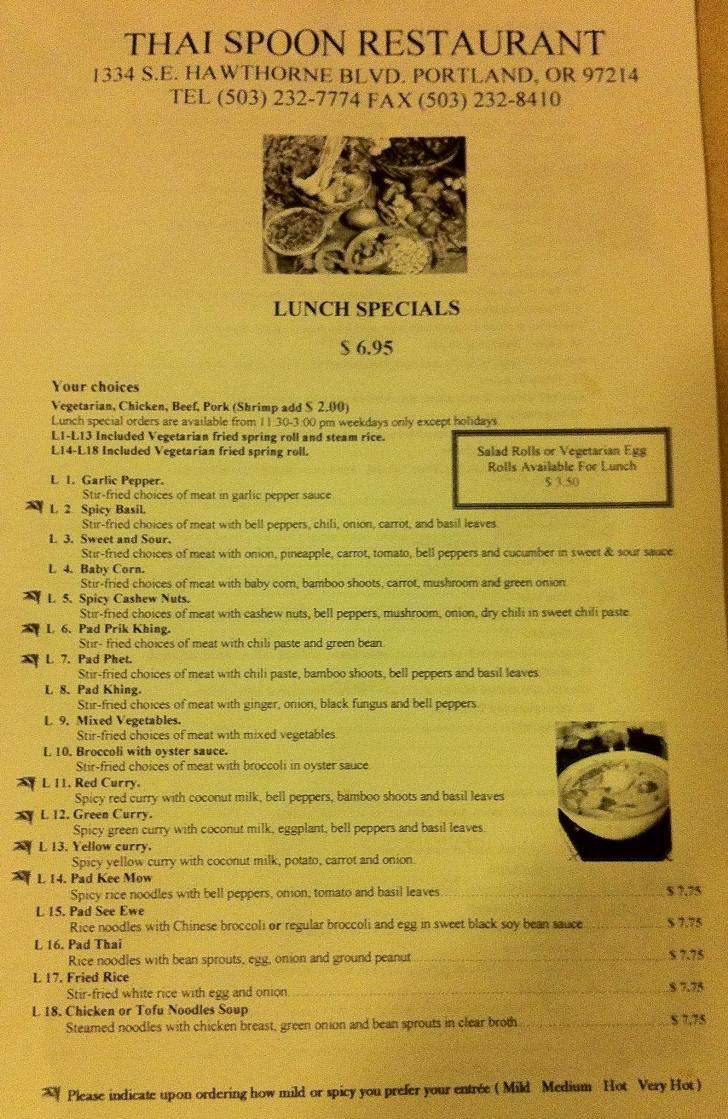 Thai Spoon - Portland, OR menu_pic