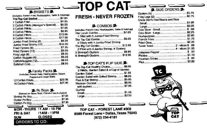 Top Cat - Dallas, TX menu_pic