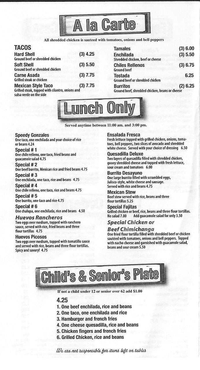 Tres Amigos - Cleveland, TN menu_pic