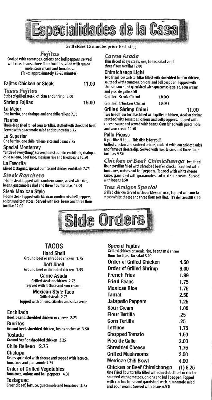 Tres Amigos - Cleveland, TN menu_pic