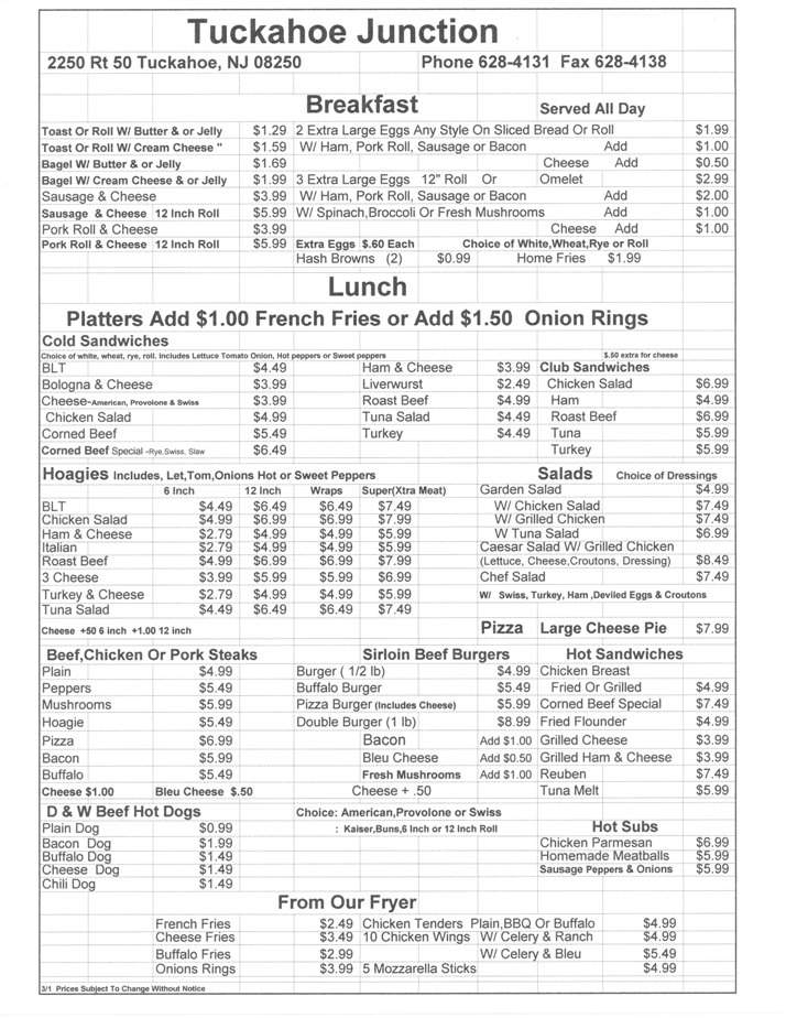 Tuckahoe Junction Deli - Tuckahoe, NJ menu_pic