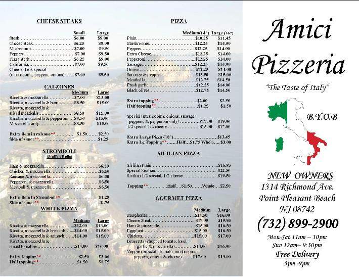 Amici Pizzeria - Point Pleasant Beach, NJ menu_pic