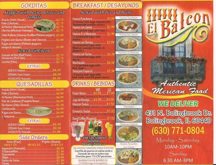 El Balcon Restaurant - Bolingbrook, IL menu_pic