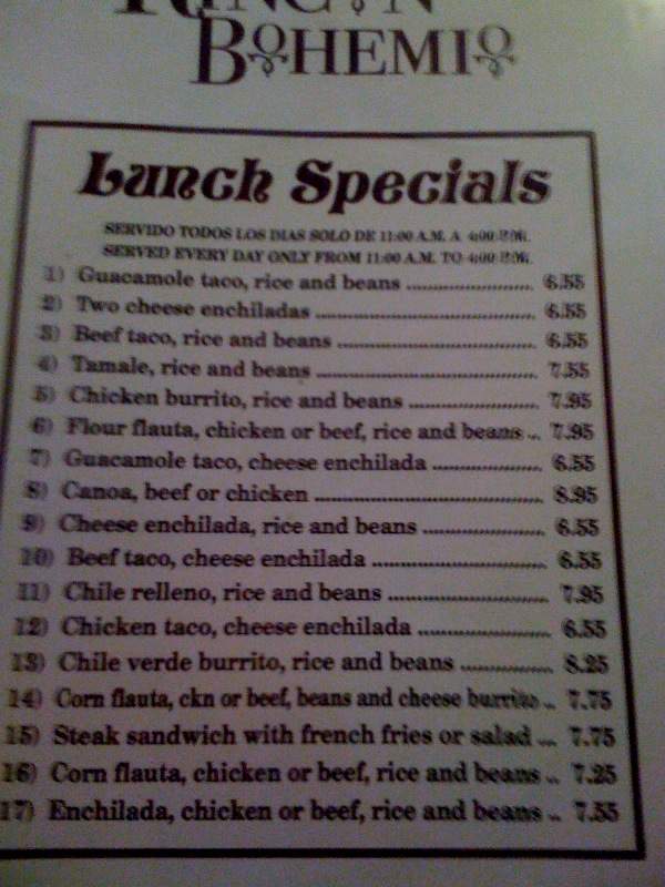El Rincon Bohemio - Goleta, CA menu_pic