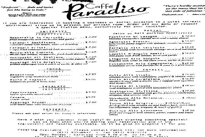 Caffe Paradiso - Tampa, FL menu_pic