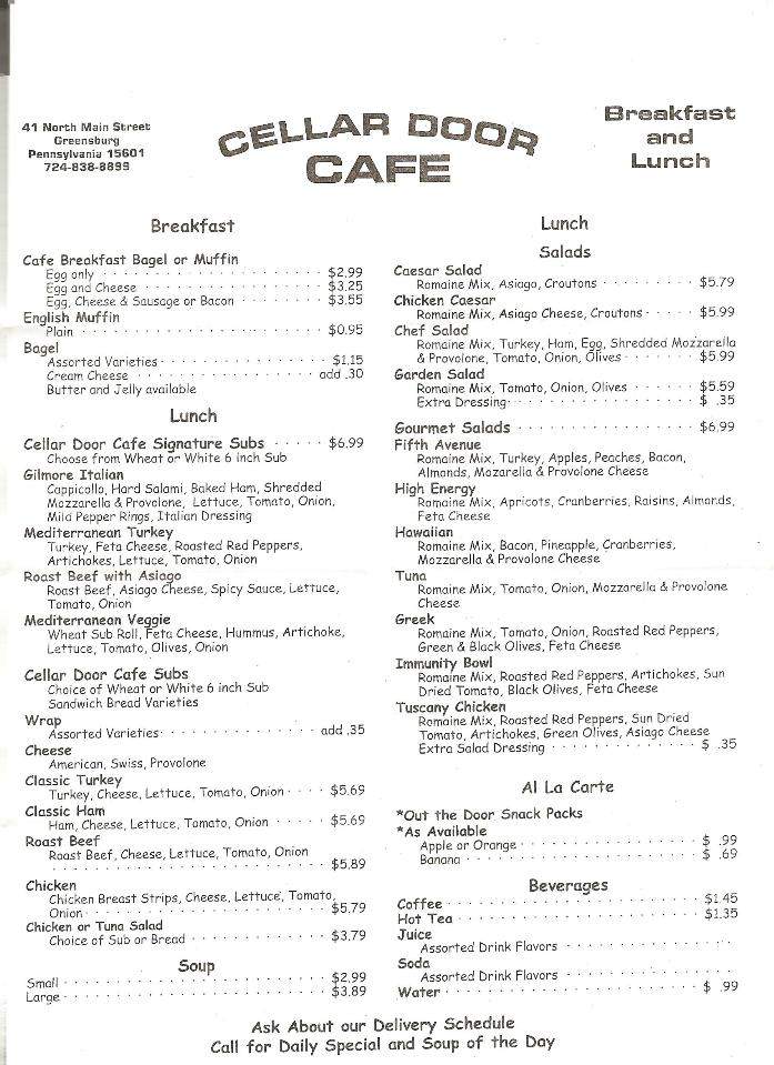 Cellar Door Cafe - Greensburg, PA menu_pic