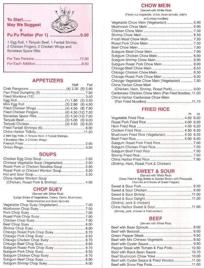 Menu of China Harbor Restaurant in Bangor, ME 04401