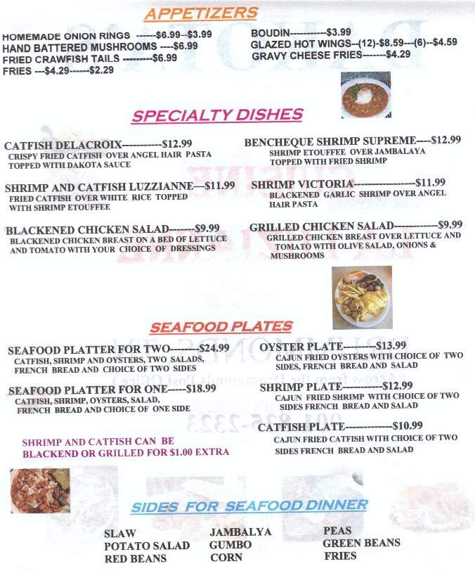 Dakota's Restaurant - Drummonds, TN menu_pic