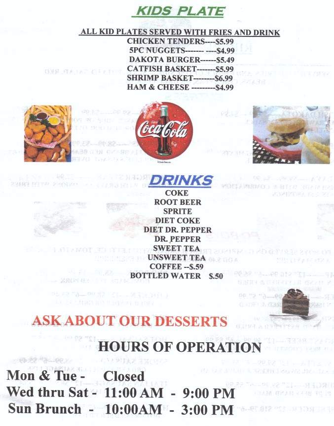 Dakota's Restaurant - Drummonds, TN menu_pic