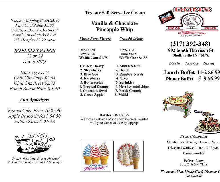 Don's Pizza & Pasta - Shelbyville, IN menu_pic