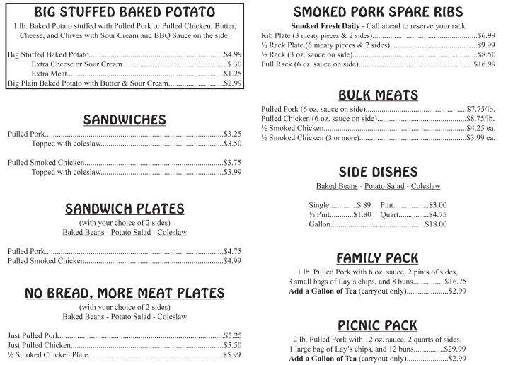 Big Boy's Barbeque - Crossville, TN menu_pic