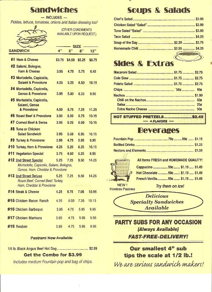Second Street Sub Shop - Royal Oak, MI menu_pic