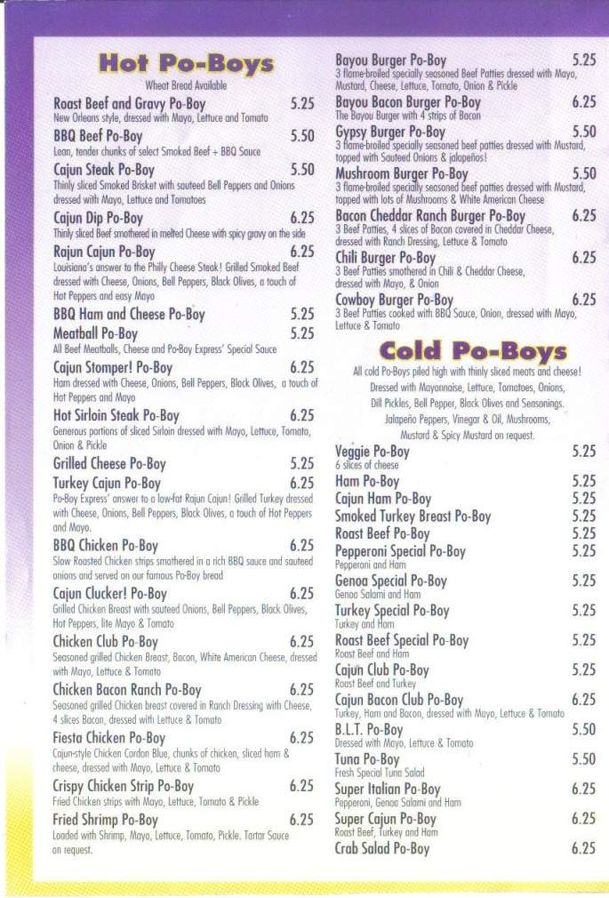 Po-Boy Express - Pineville, LA menu_pic