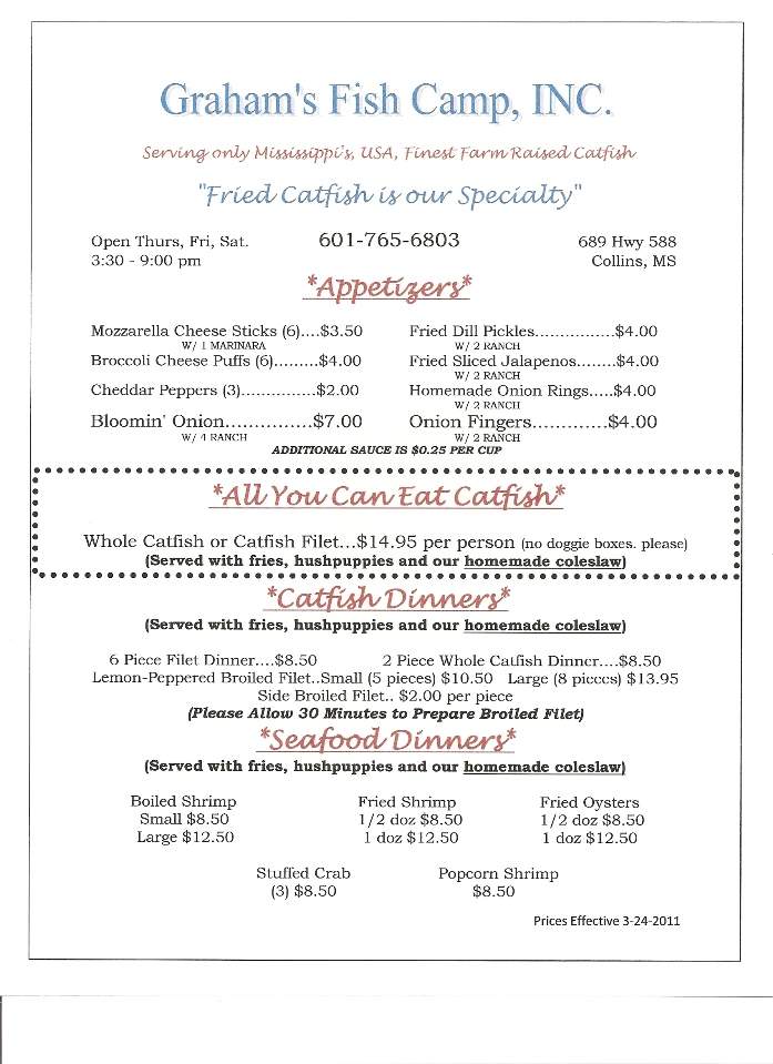 Graham's Fish Camp - Collins, MS menu_pic