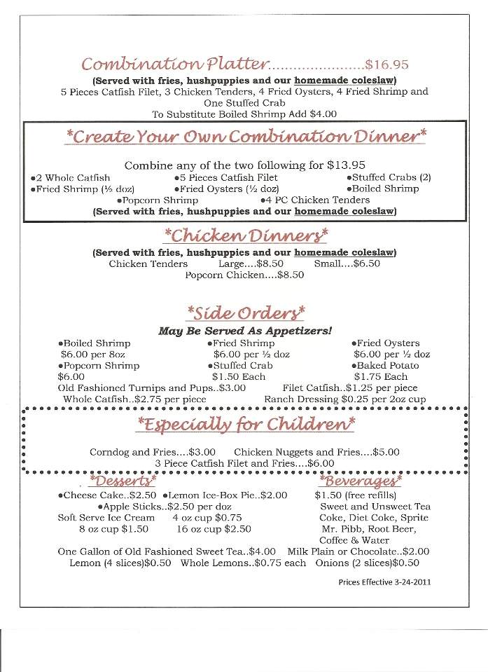 Graham's Fish Camp - Collins, MS menu_pic