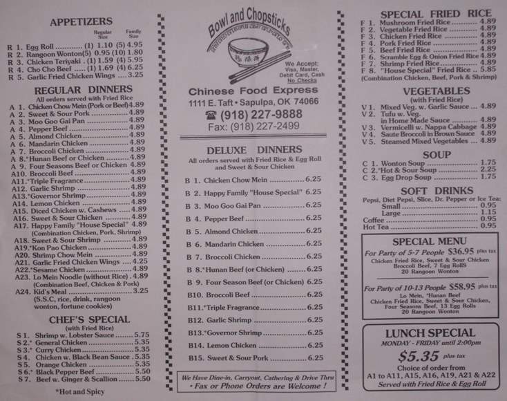 Bowl & Chopsticks - Sapulpa, OK menu_pic