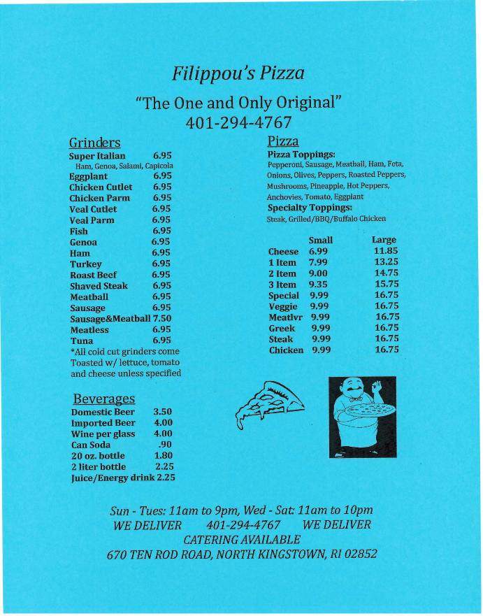 Filippou's Pizza - North Kingstown, RI menu_pic
