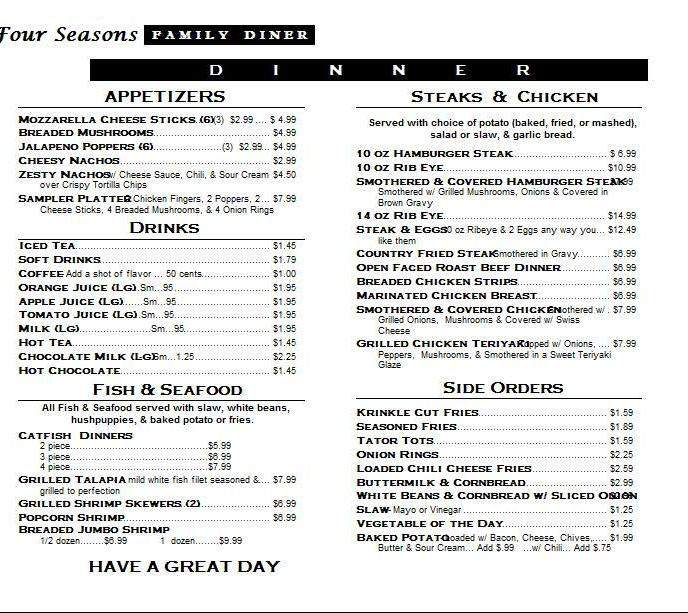 Four Seasons Restaurant - New Johnsonville, TN menu_pic