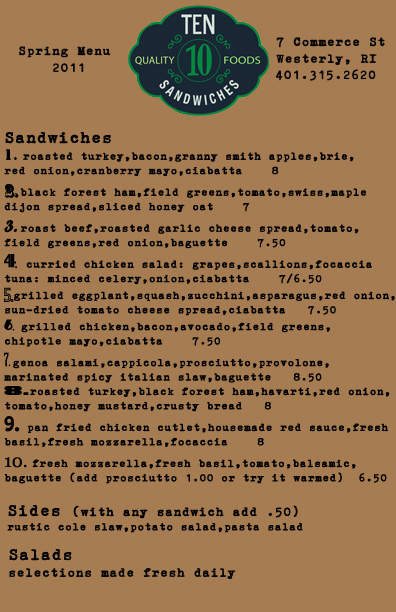 Ten Sandwiches - Watch Hill, RI menu_pic