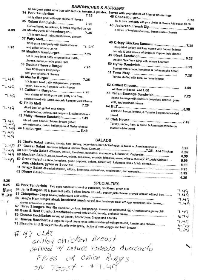 Javier & C Diner - Denver, CO menu_pic