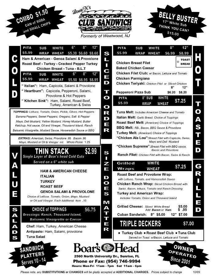 Louie K's Club Sandwich - Sunrise, FL menu_pic