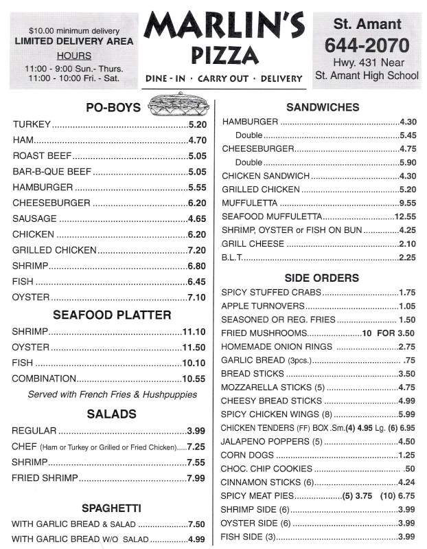 Marlin's Pizza Plus - Saint Amant, LA menu_pic