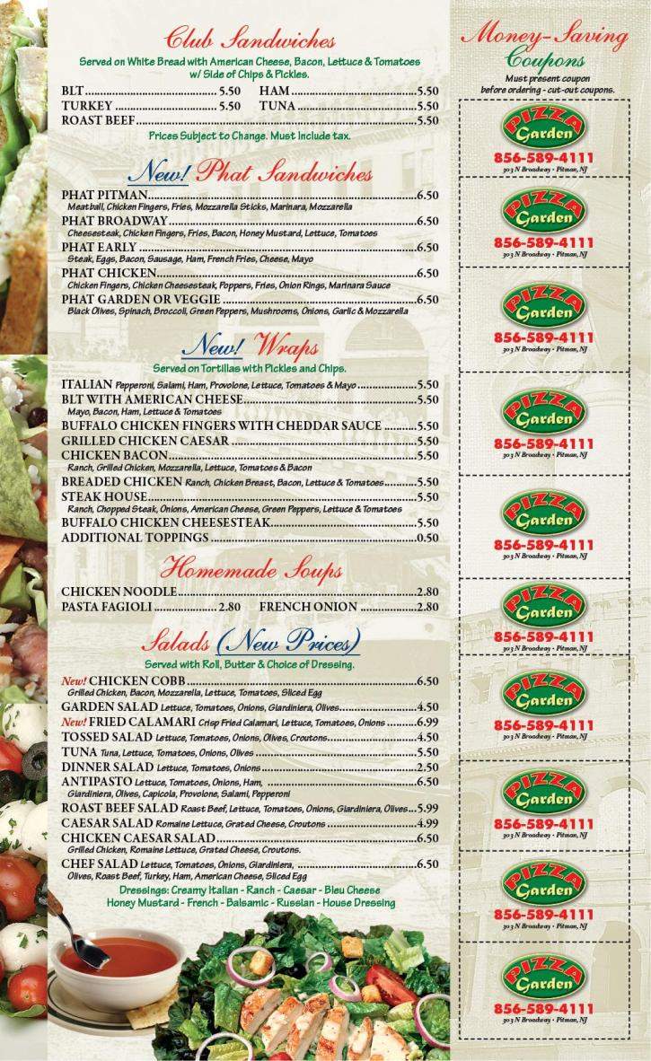 Menu of Pizza Garden in Pitman, NJ 08071