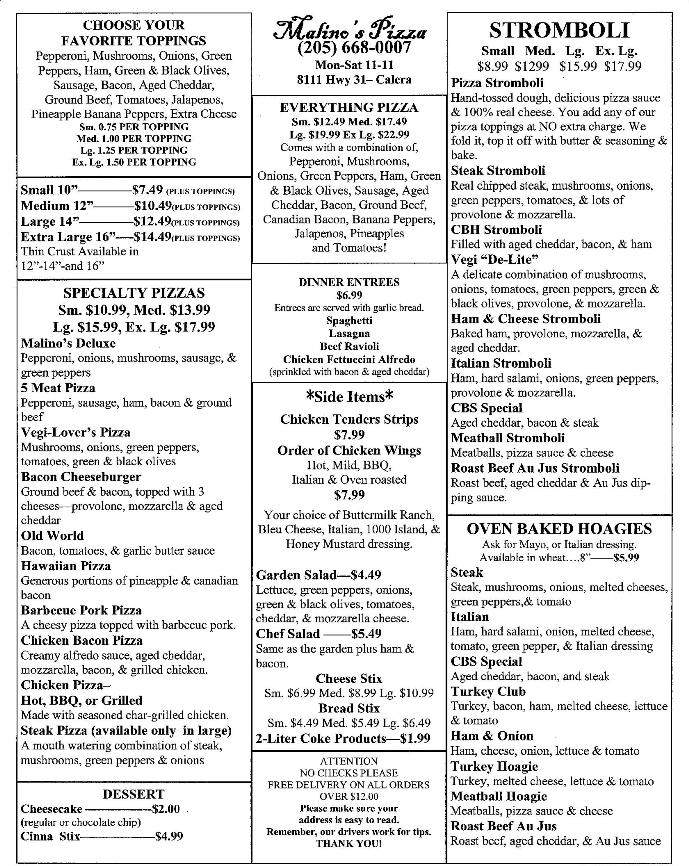 Malinos Pizza - Calera, AL menu_pic