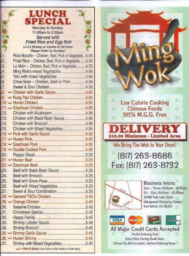 Ming Wok - Fort Worth, TX menu_pic