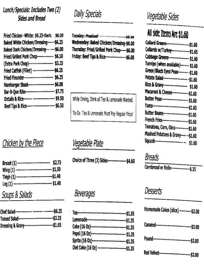 Joe's Southern Cooking - Albany, GA menu_pic