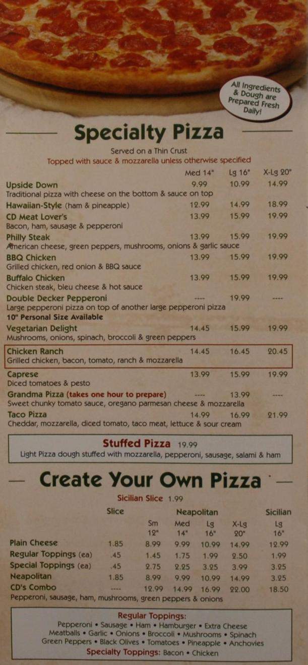 Central Dauphin Pizza Shop - Harrisburg, PA menu_pic