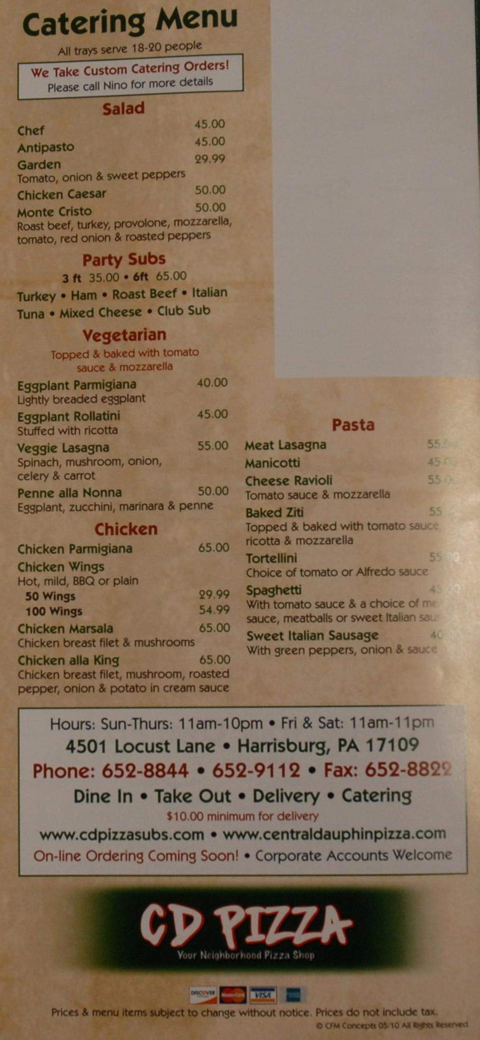 Central Dauphin Pizza Shop - Harrisburg, PA menu_pic