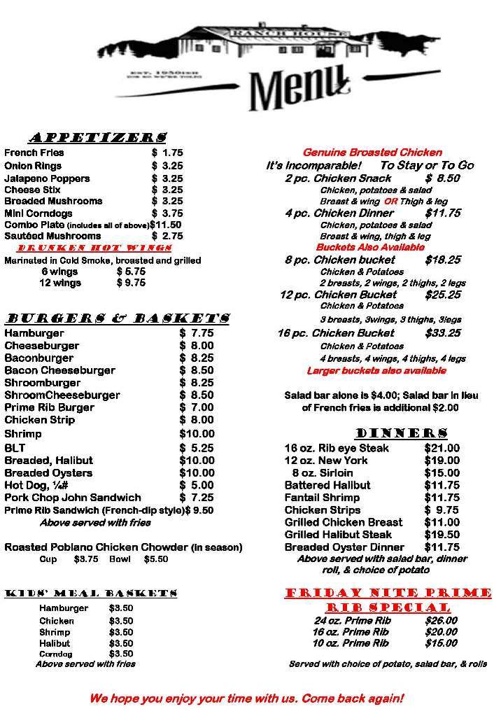 Ranch House Restaurant - Garrison, MT menu_pic