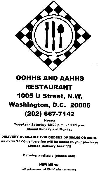 Oohhs & Aahhs - Washington, DC menu_pic