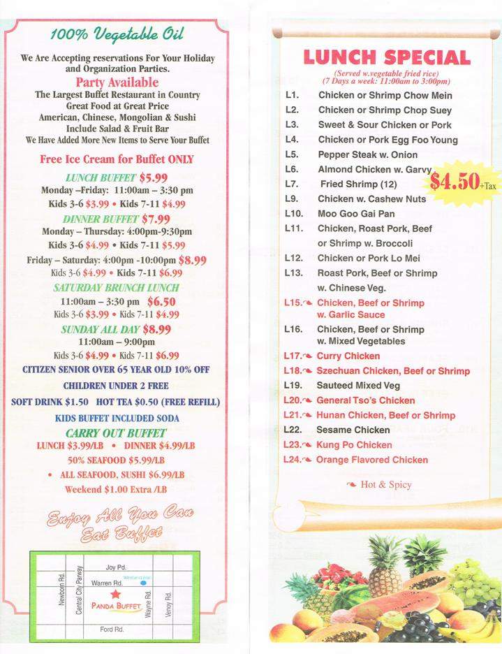 Panda Buffet - Westland, MI menu_pic