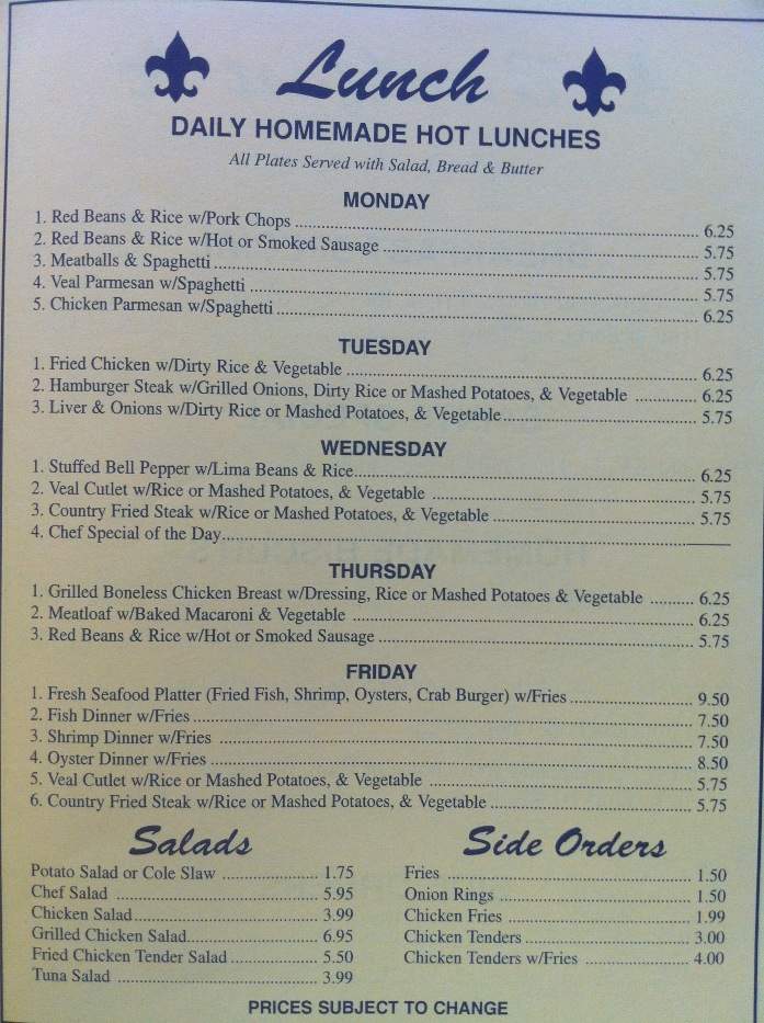 Mano's Po-Boy - Metairie, LA menu_pic