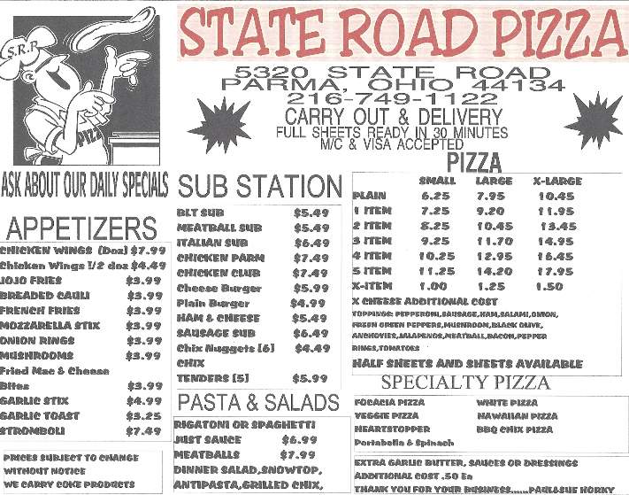 State Road Pizza - Cleveland, OH menu_pic