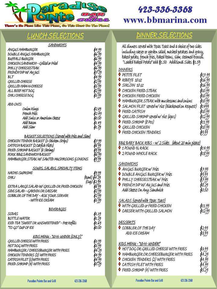 Paradise Pointe Bar & Grill - Charleston, TN menu_pic
