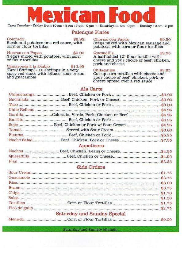 El Palenque - Wahiawa, HI menu_pic