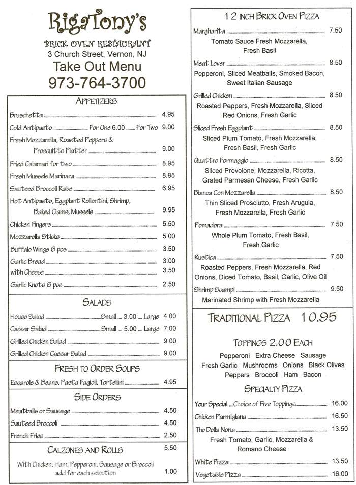 Rigatony's - Vernon, NJ menu_pic