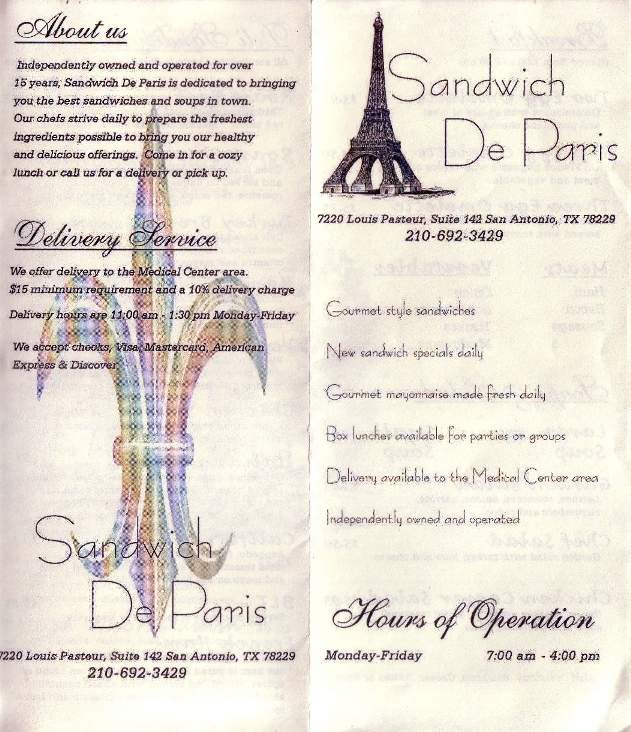 Sandwich De Paris - San Antonio, TX menu_pic